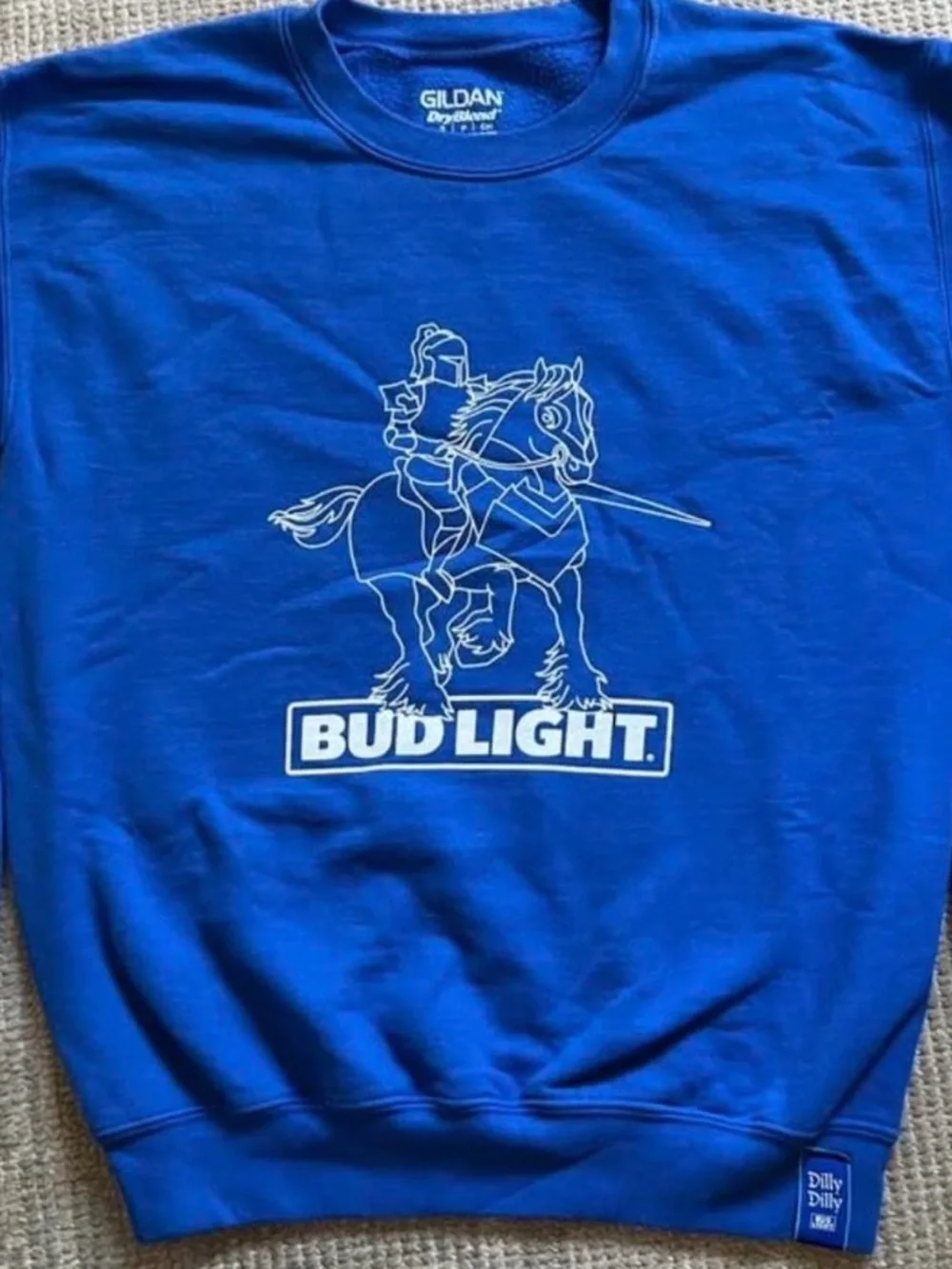 Gildan Royal Blue Sweatshirt with White Bud Light Knight Graphic